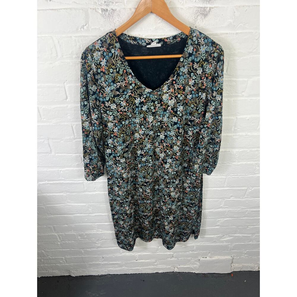 J. Jill Women's Floral Print Jersey Shift Dress Long Sleeve Multicolor Size M